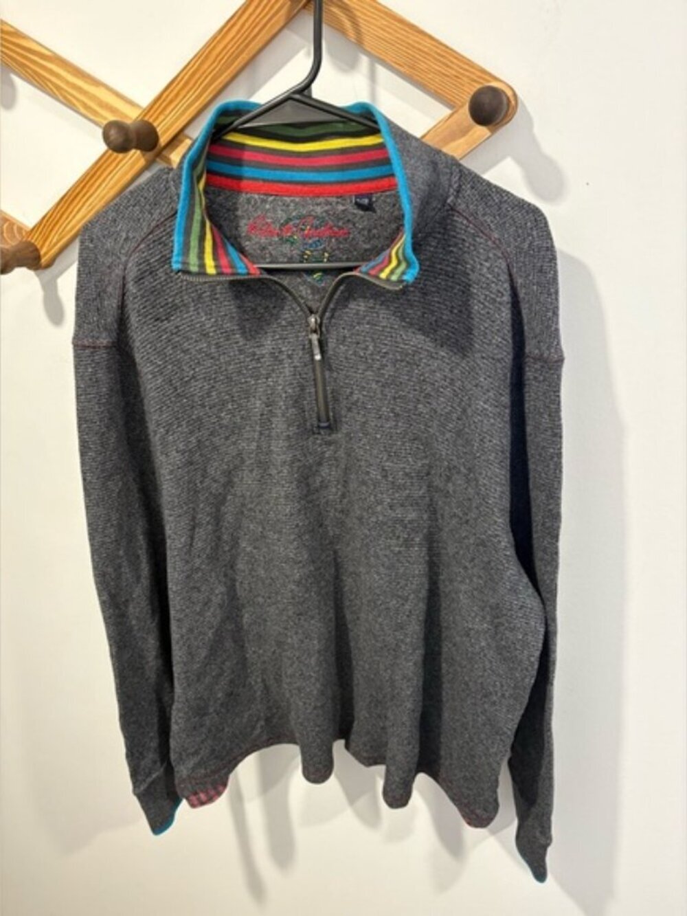 Robert Graham XL Men's Charcoal Ribbed 1/2 Zip Pullover Sweater - EXC Condition - Picture 7 of 9